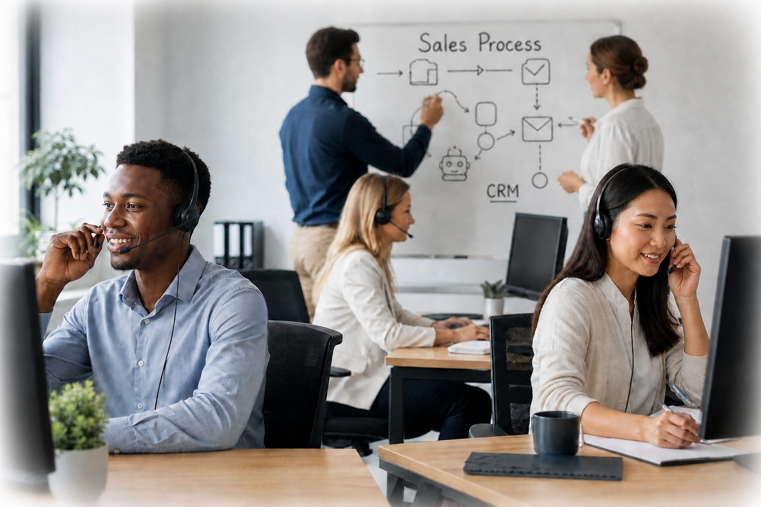 Sales Process with CRM Diagram on Whiteboard-1